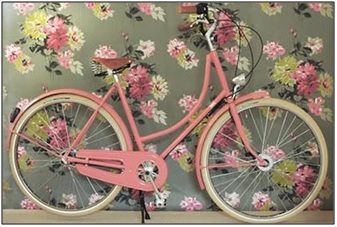 a pink bike with flowery background 